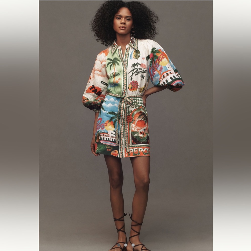 Alemais Paradiso Linen Long Sleeve Mini Dress